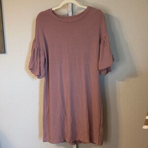 Alya Mauve Pink T-Shirt Dress Short Puff Sleeves Casual‎ Comfy Womens Medium